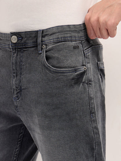 Grey Mid-Rise Skinny Fit Jeans with Light Fade
