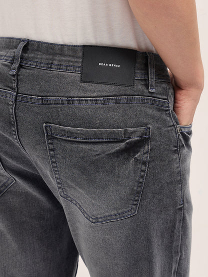 Grey Mid-Rise Skinny Fit Jeans with Light Fade