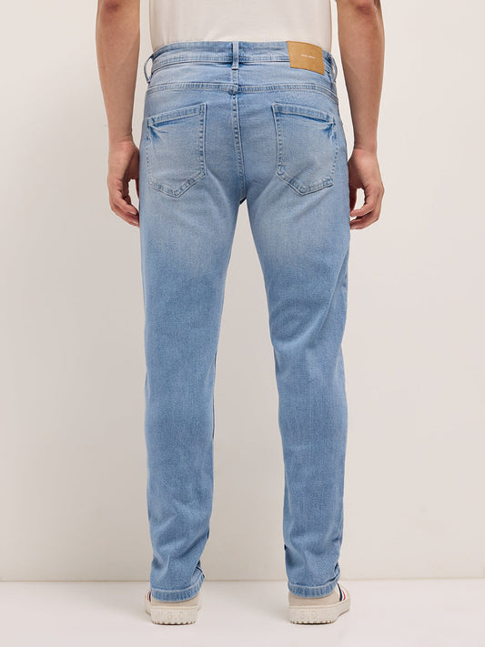 Light Blue Mid-Rise Slim Fit Jeans with Light Fade