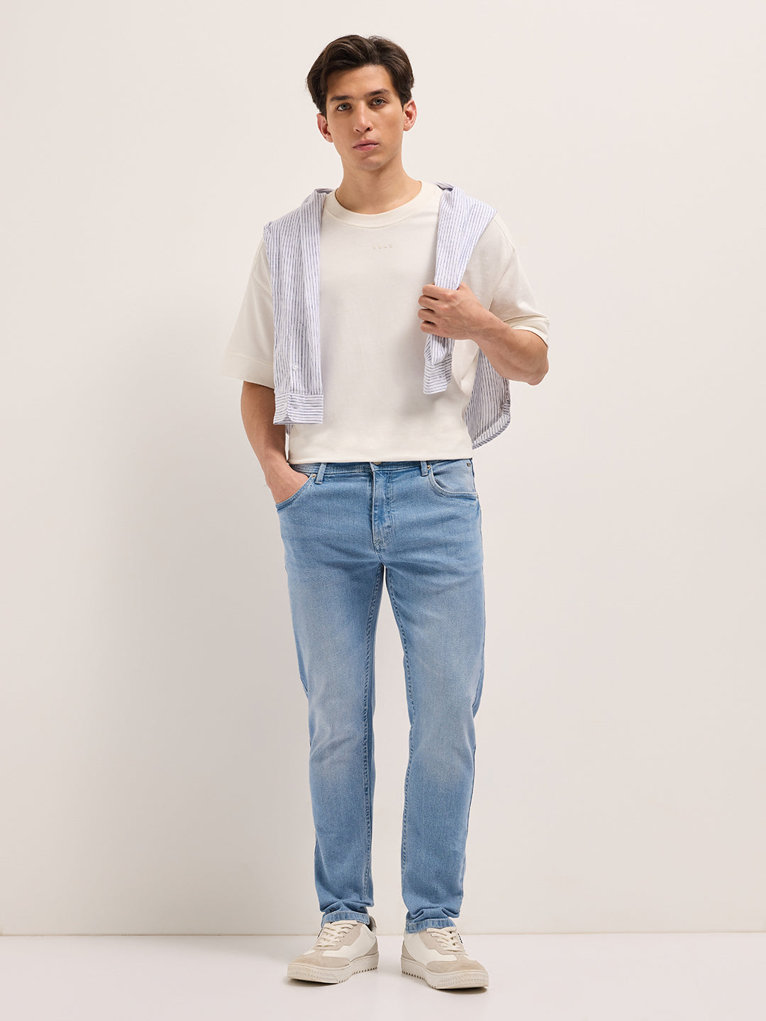 Light Blue Mid-Rise Slim Fit Jeans with Light Fade