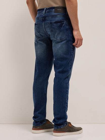 Mid Blue Mid-Rise Slim Fit Jeans with Light Fade