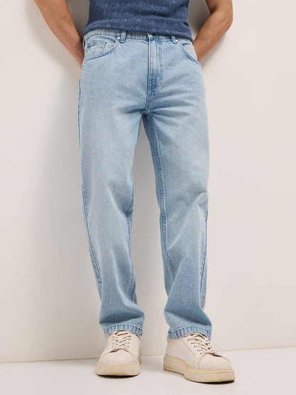 Light Blue with Light Fade Mid-Rise Straight Fit Jeans