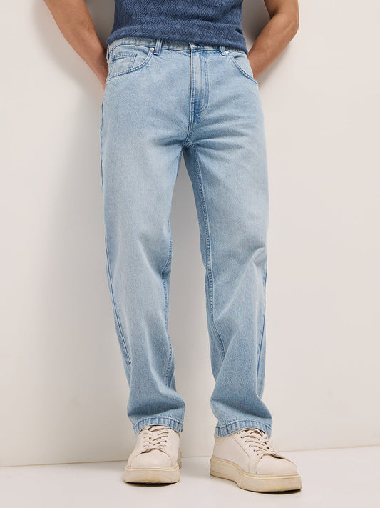 Light Blue with Light Fade Mid-Rise Straight Fit Jeans