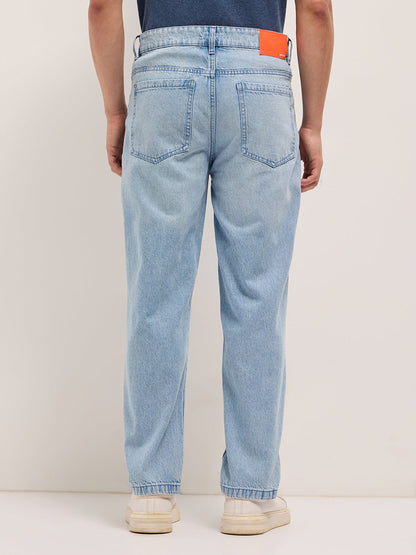 Light Blue with Light Fade Mid-Rise Straight Fit Jeans