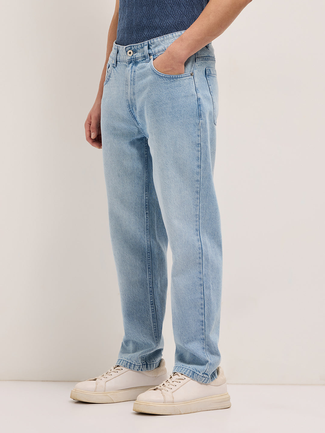 Light Blue with Light Fade Mid-Rise Straight Fit Jeans