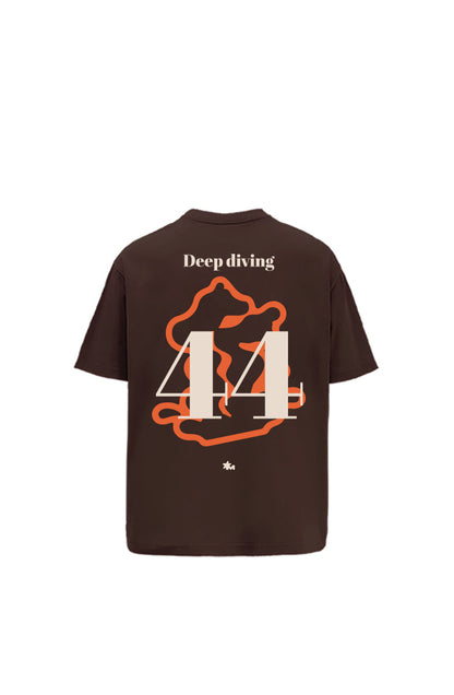 Deep Diving Printed Oversized Brown T-Shirt Main Character