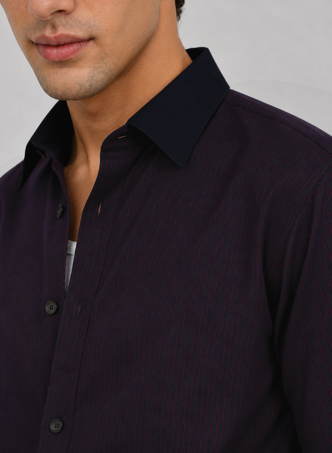 ADRO Without Borders Half Sleeve Striped Shirt for Men | Cotton Blend Casual Shirts | Relaxed Fit Contrast Collar Summer Wear | Maroon