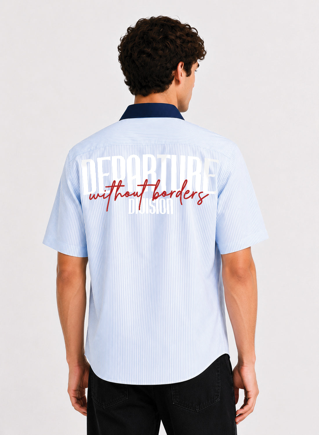 ADRO Without Borders Half Sleeve Striped Shirt for Men | Cotton Blend Casual Shirts | Relaxed Fit Contrast Collar Summer Wear | Sky Blue Sky Blue