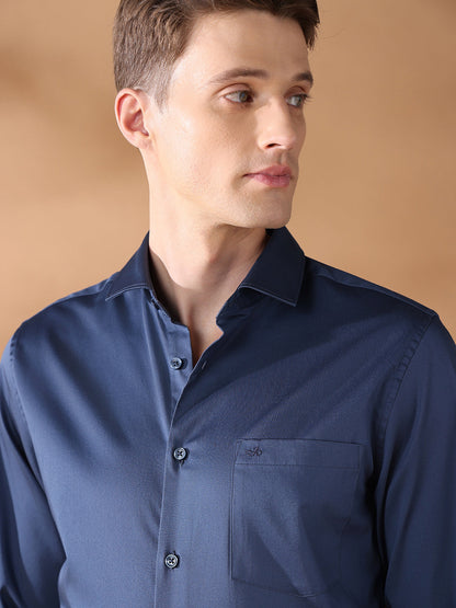 Navy Slim Fit Solid Formal Shirt for Men (DEXTER)