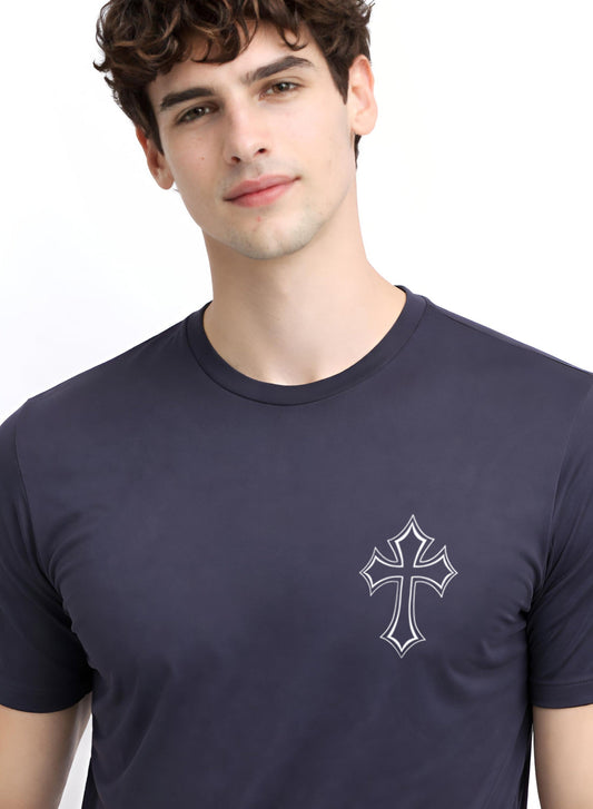 Adro Mens Cross Printed T-Shirt | Minimal Chest Graphic Cotton Casual Tshirt | Trendy Stylish Comfortable Regular Fit T shirt for Men