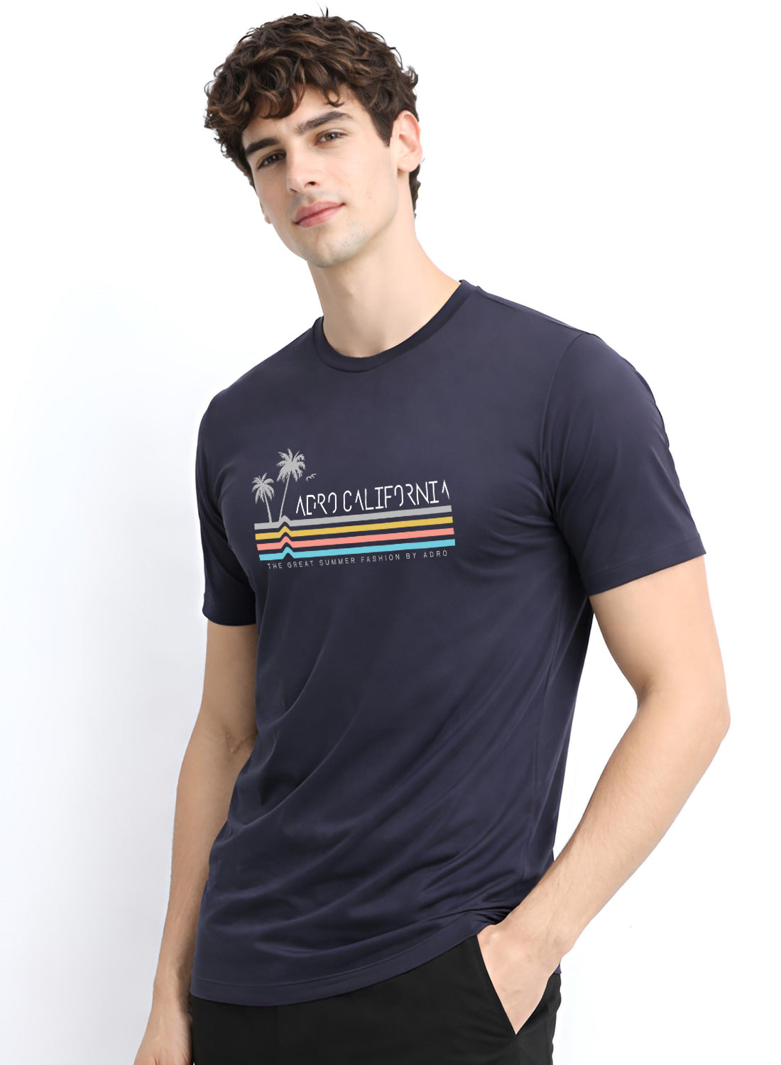 Adro Mens California Graphic T-Shirt | Retro Stripe Print Cotton Summer Tshirt | Stylish Beach T shirt | Comfortable Graphic Tee