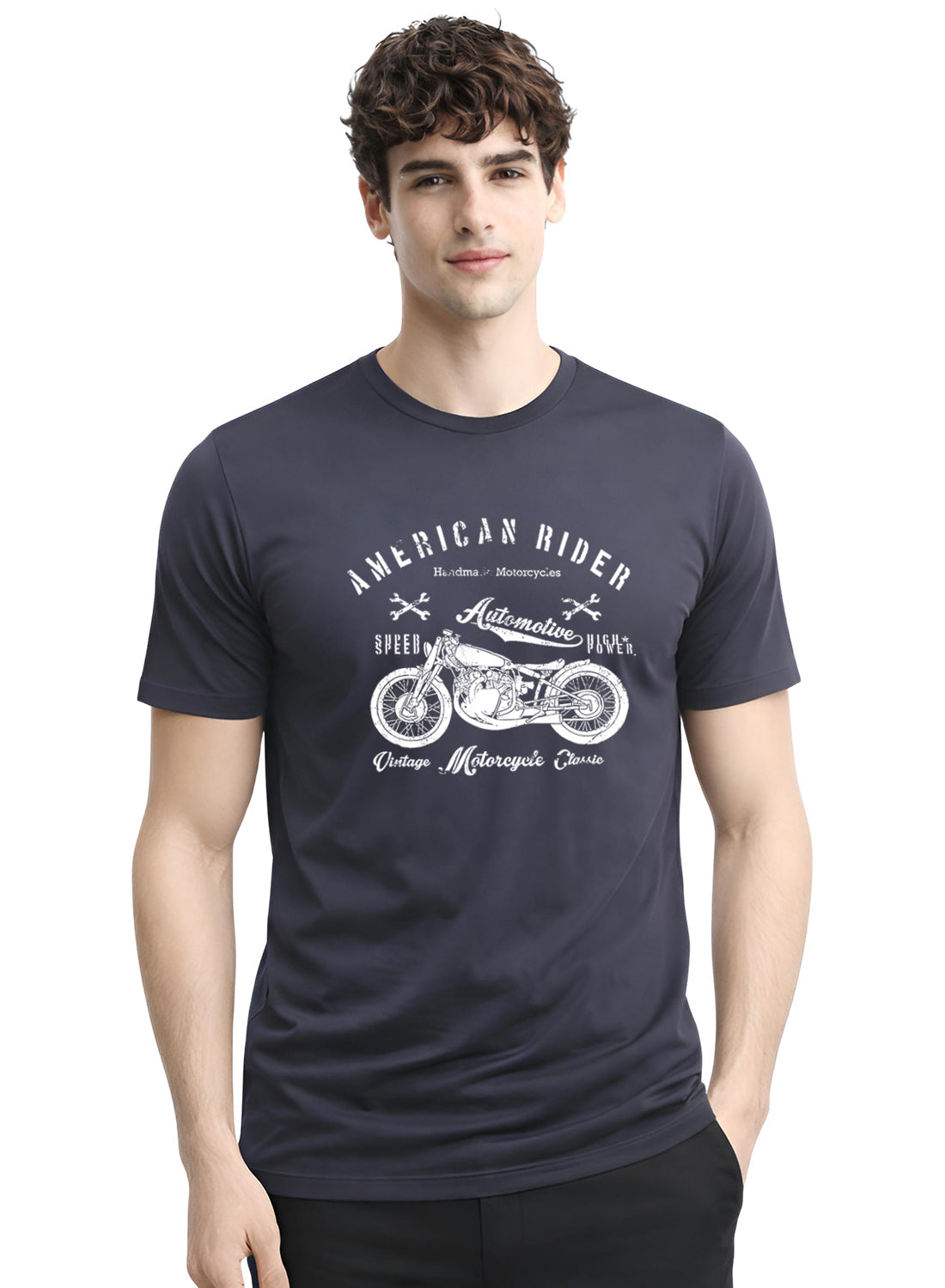 Adro Mens American Rider Printed T-Shirt | 100% Cotton T shirt for Bikers | Stylish Casual Tee Summer Regular Fit Biker Tshirt Dark Grey