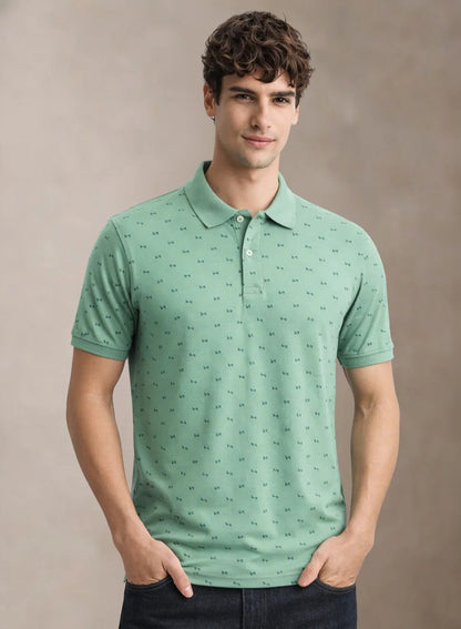 Adro Polo T-Shirt for Men | Allover Printed Polo T Shirt | Cotton Polo Tshirt Pista
