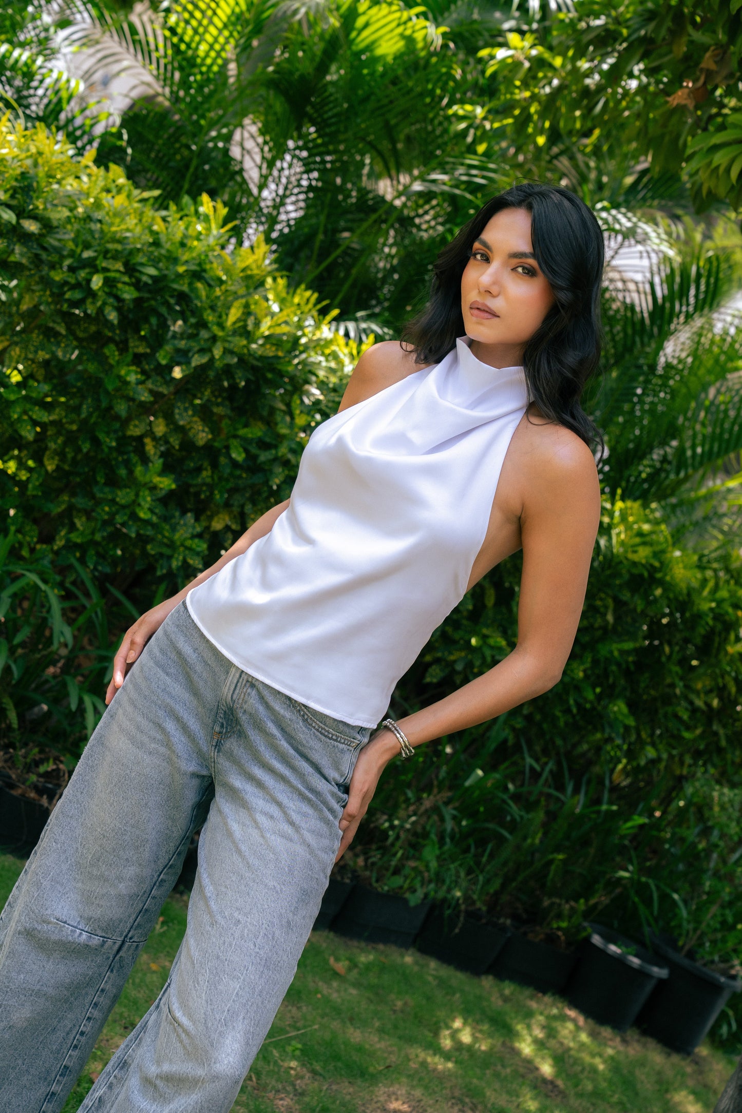 Open-Back Satin Top
