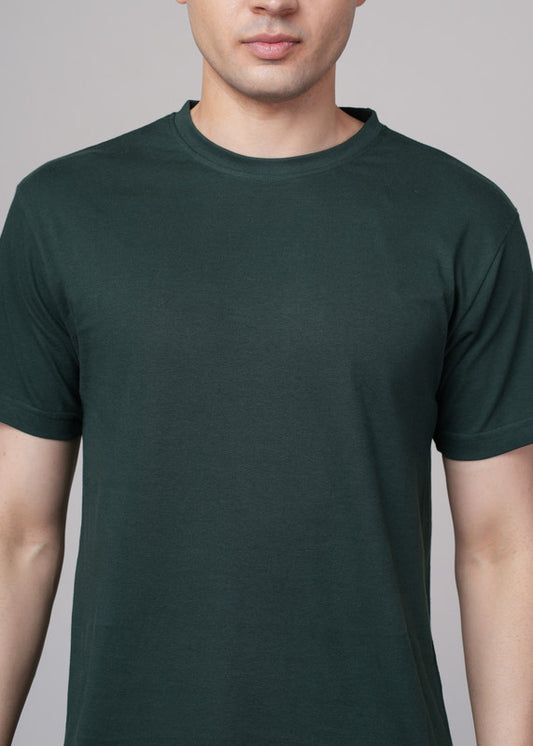 Funny Tales Solid Bottle Green T-shirt for Men