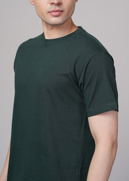 Funny Tales Solid Bottle Green T-shirt for Men