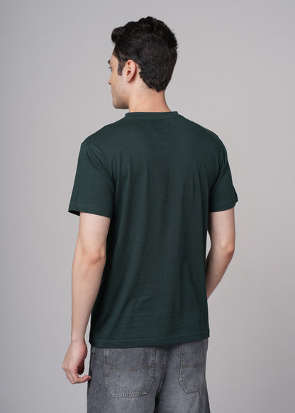 Funny Tales Solid Bottle Green T-shirt for Men
