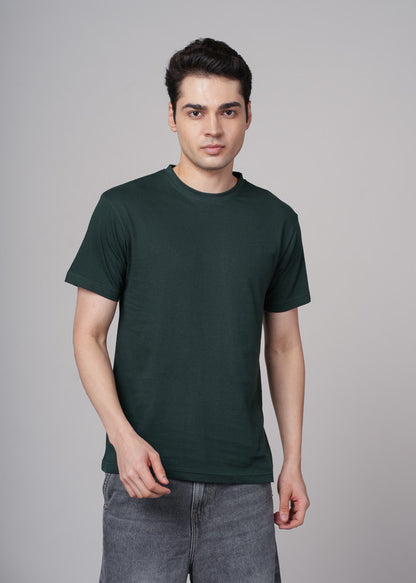Funny Tales Solid Bottle Green T-shirt for Men