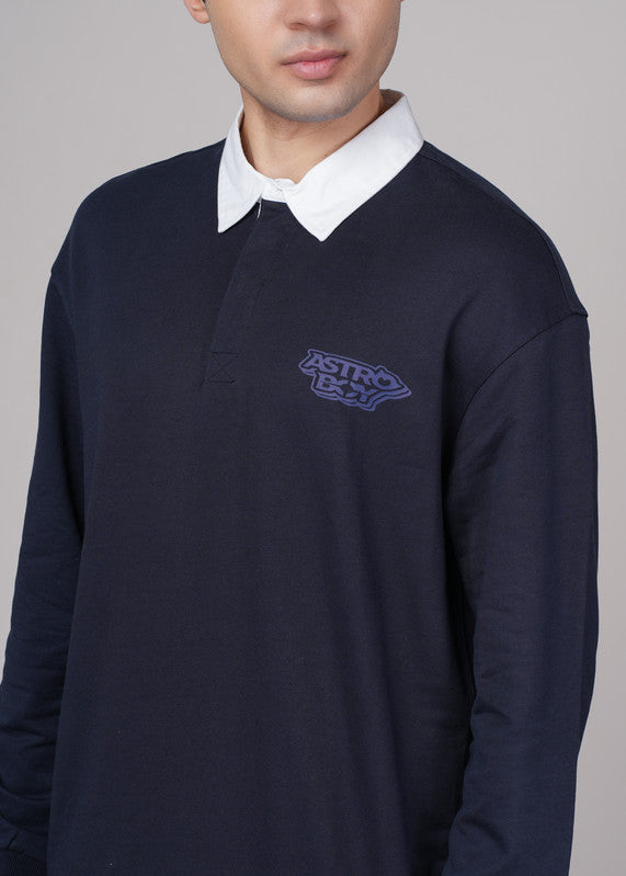 Funny Tales Navy Blue Polo Neck Sweatshirt for Men