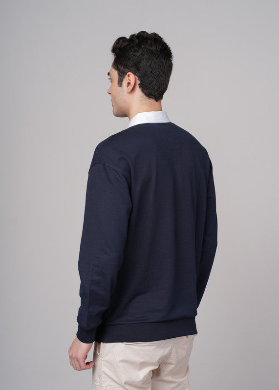 Funny Tales Navy Blue Polo Neck Sweatshirt for Men