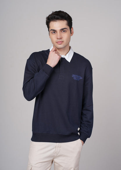 Funny Tales Navy Blue Polo Neck Sweatshirt for Men