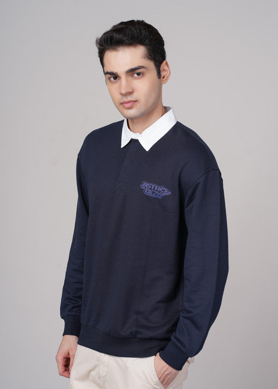 Funny Tales Navy Blue Polo Neck Sweatshirt for Men