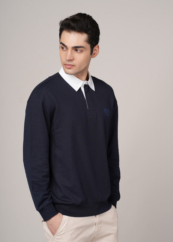 Funny Tales Navy Blue Polo Neck Sweatshirt for Men