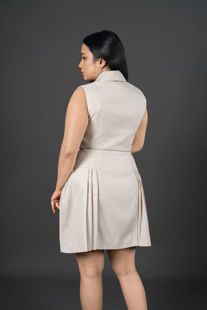 Women’s Beige Formal Waistcoat Top – Tailored Sleeveless Workwear Vest
