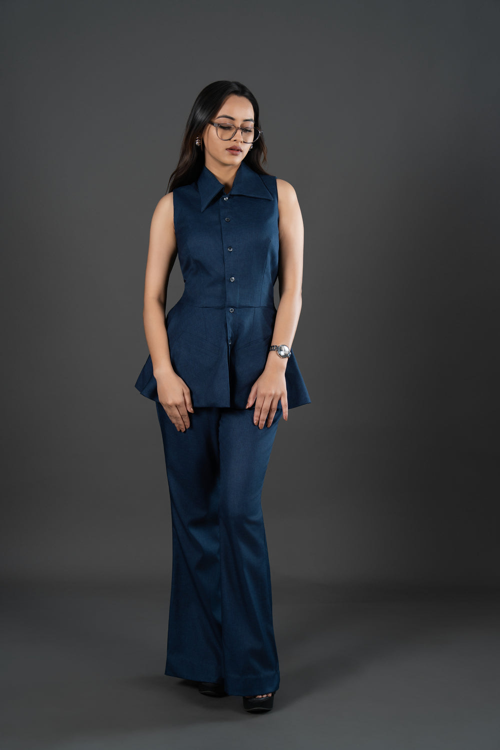 Women's Navy Blue Flared Trousers