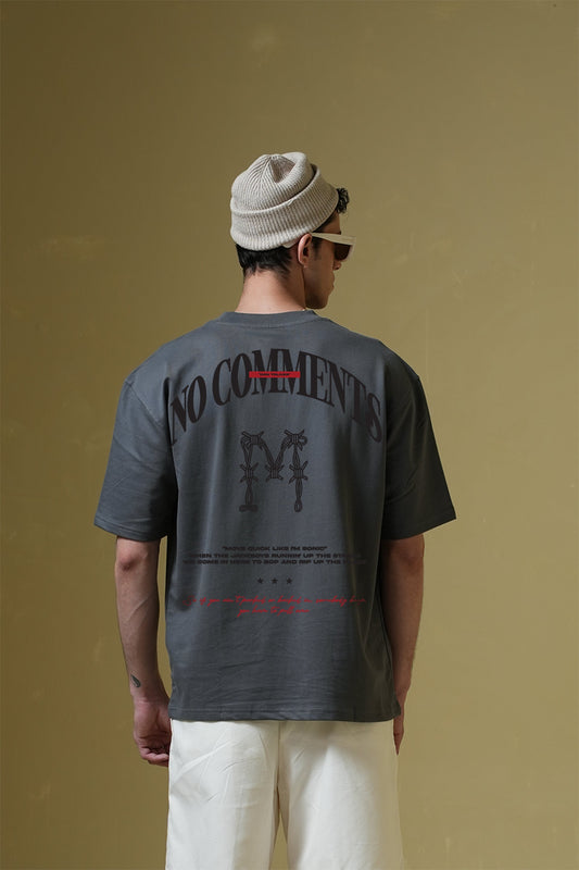 No Comments Printed Grey Oversized T-Shirt