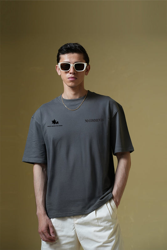 No Comments Printed Grey Oversized T-Shirt Main Character