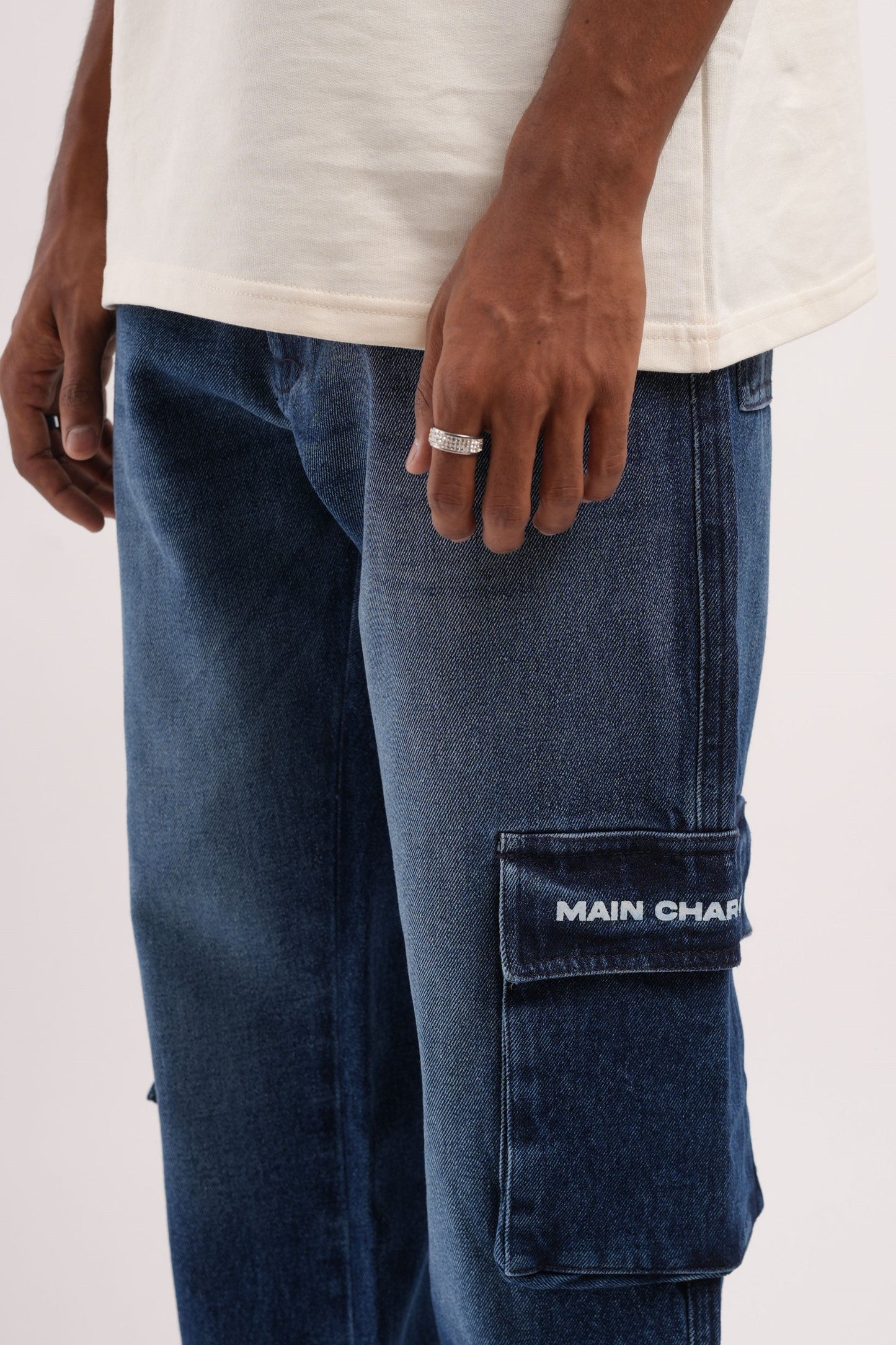 Unisex Six Pocket Ink Blue Denim Main Character