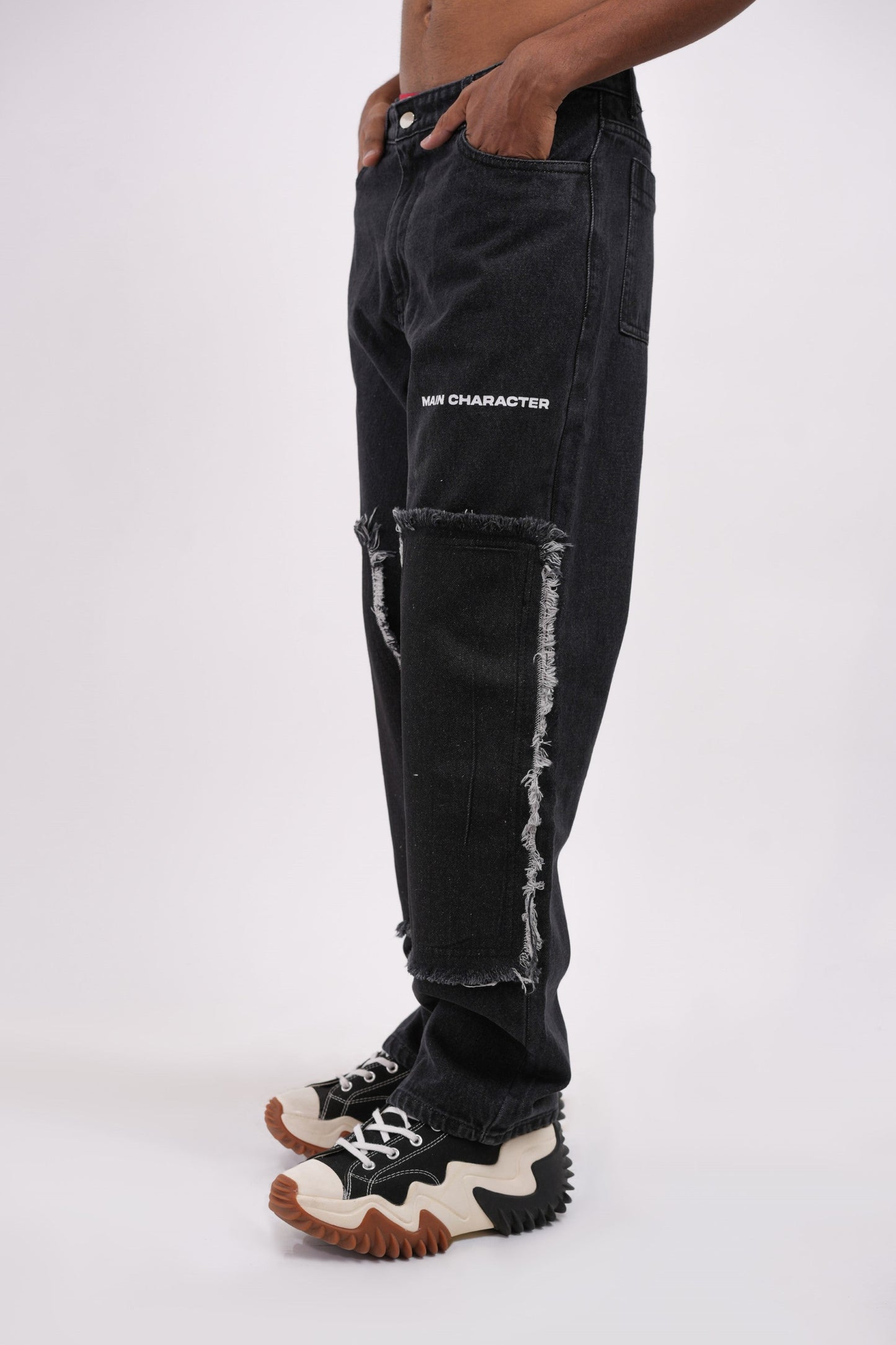 Tract Logo Printed Black Denim Main Character