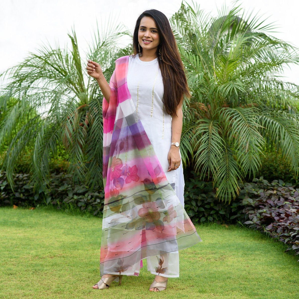 Organza Hand Painted Suit - Ambraee