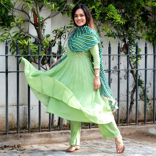 Green Gota Leheriya Suit - Ambraee