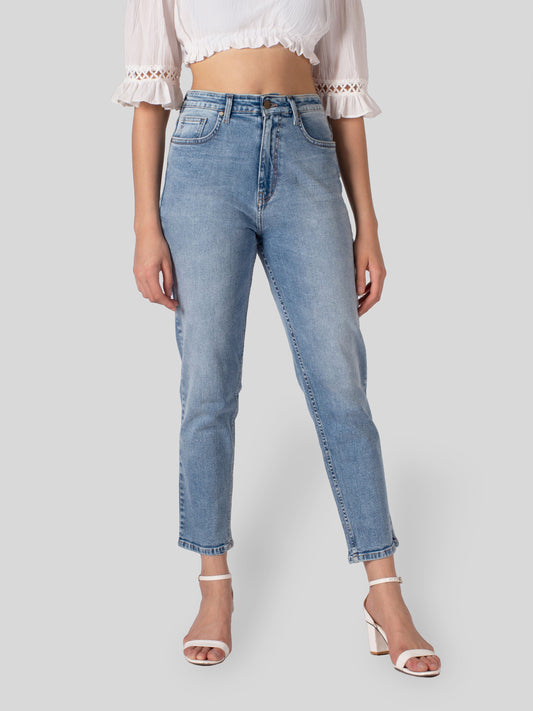 Stylish Light Blue Straight Fit Denim Jeans For Women 
