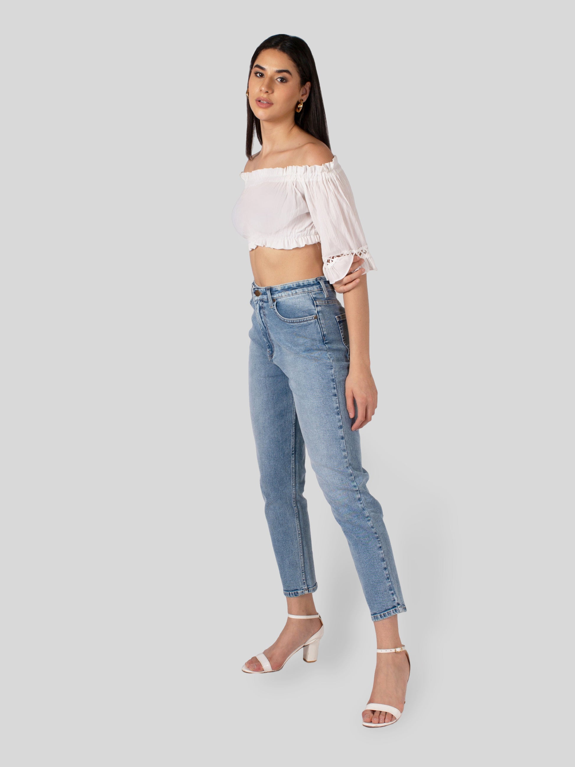 Stylish Light Blue Straight Fit Denim Jeans For Women