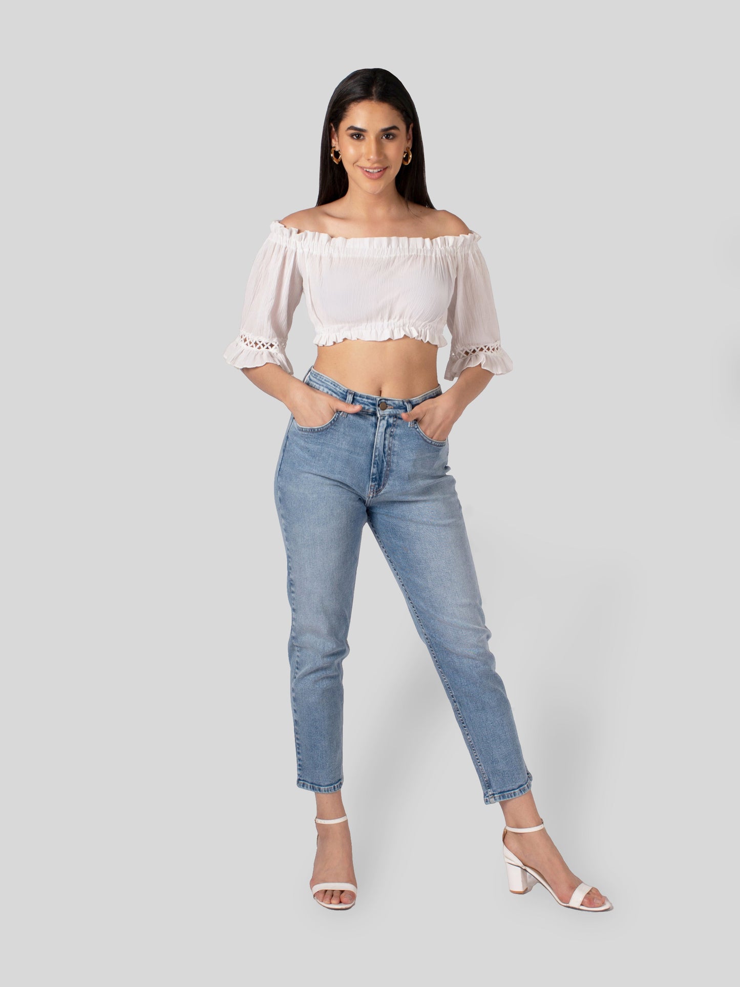 Stylish Light Blue Straight Fit Denim Jeans For Women