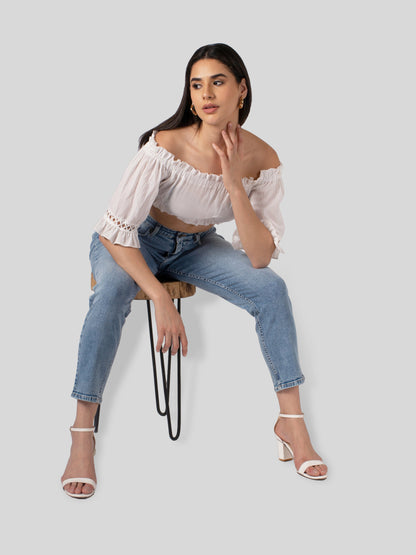 Stylish Light Blue Straight Fit Denim Jeans For Women