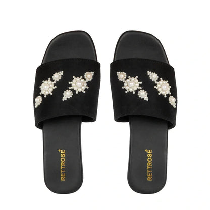 The Luna Grace Pearl Black Embellished Flats Rettrose