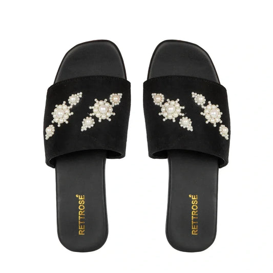 The Luna Grace Pearl Black Embellished Flats Rettrose