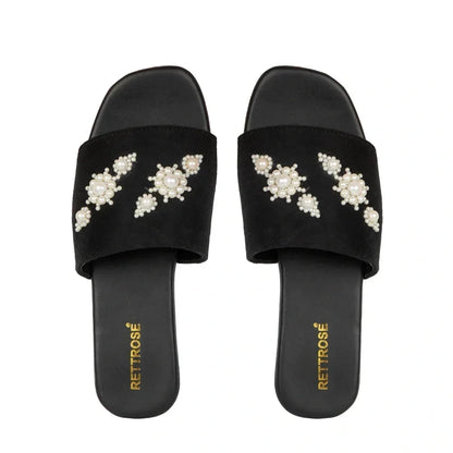 The Luna Grace Pearl Black Embellished Flats Rettrose