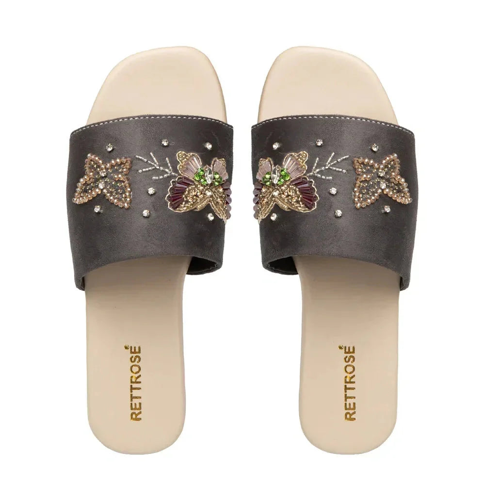 The Starlit Butterfly Grey Embellished Flats Rettrose