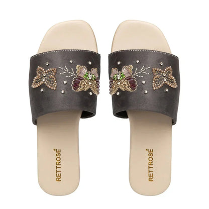 The Starlit Butterfly Grey Embellished Flats Rettrose
