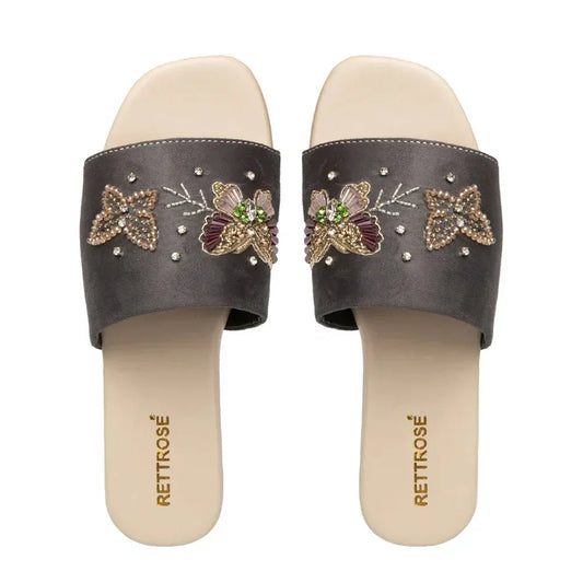 The Starlit Butterfly Grey Embellished Flats Rettrose