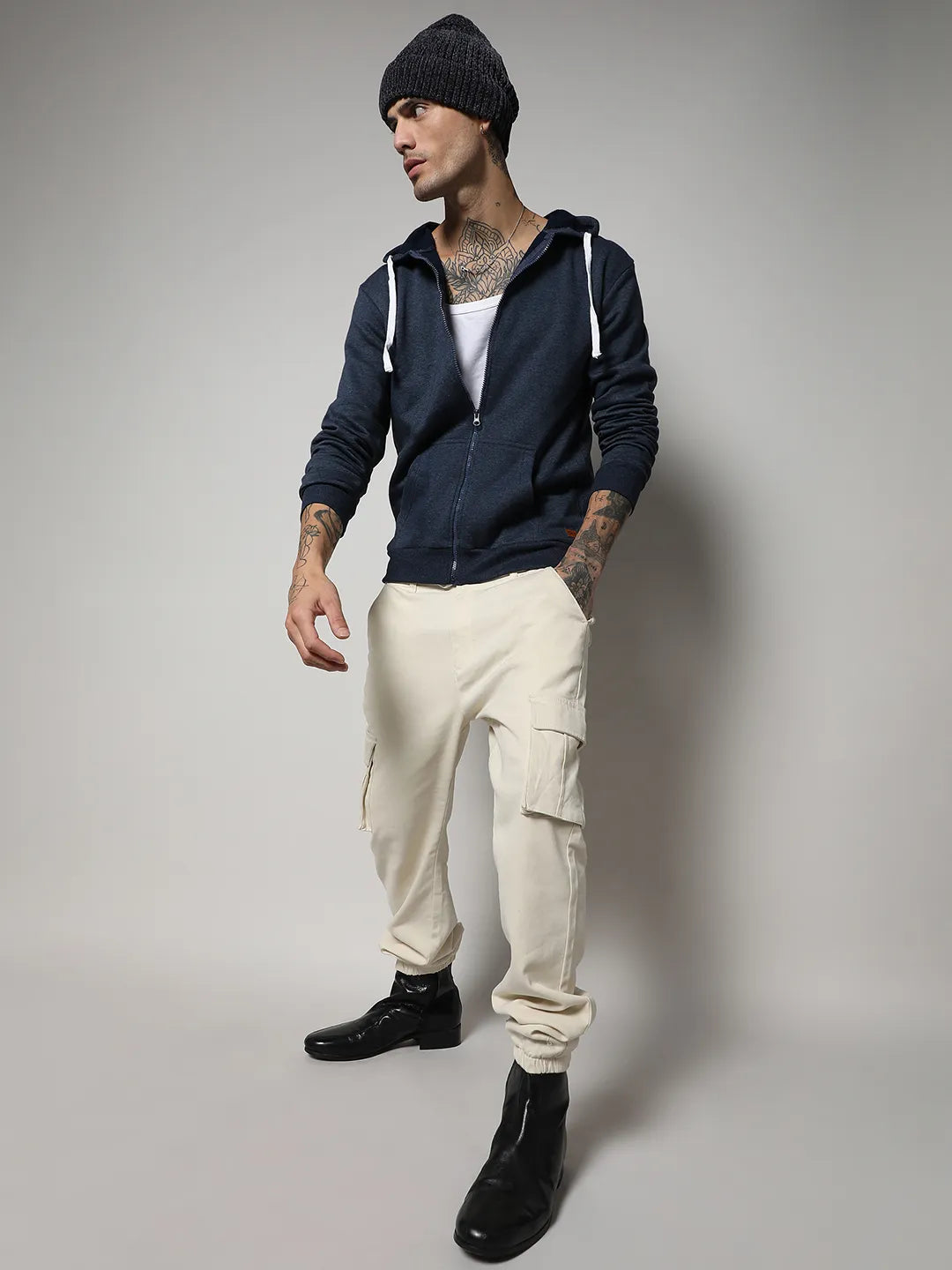 Zip-Front Hoodie With Contrast Drawstring