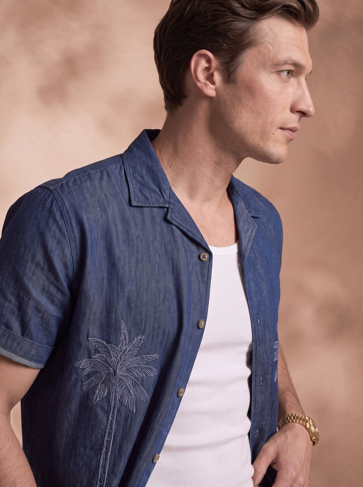 Boxy Fit Denim Navy Blue Casual Shirt for Men (DRAWT)