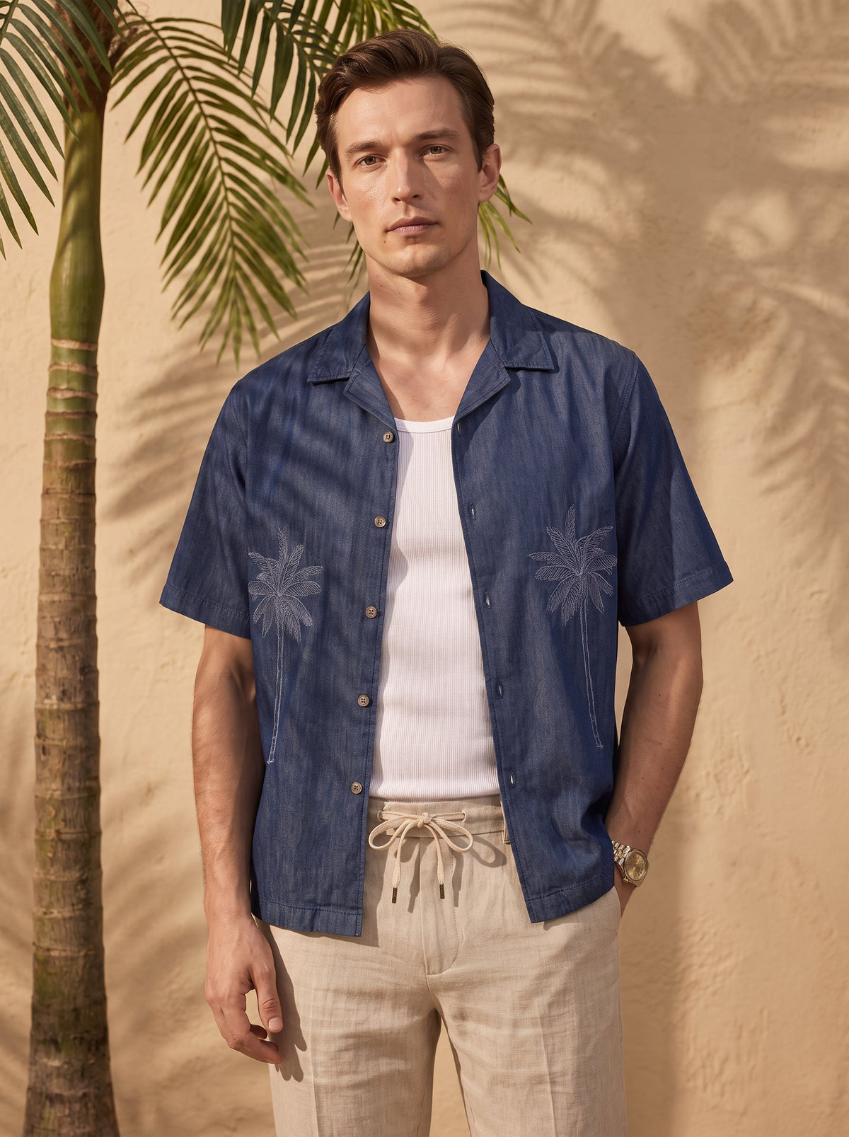 Boxy Fit Denim Navy Blue Casual Shirt for Men (DRAWT)