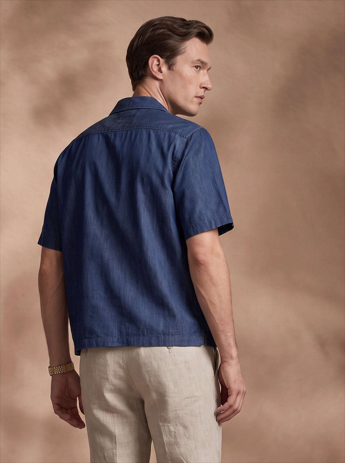 Boxy Fit Denim Navy Blue Casual Shirt for Men (DRAWT)
