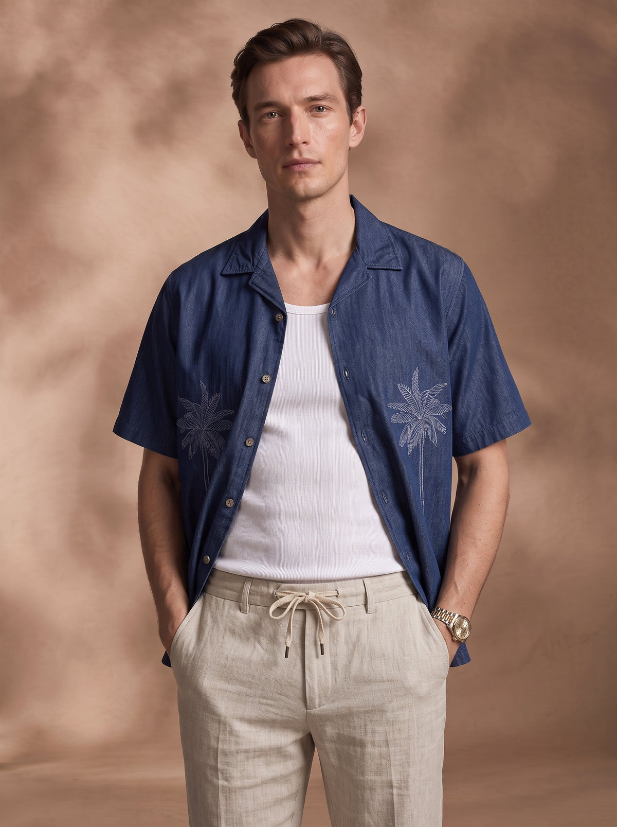 Boxy Fit Denim Navy Blue Casual Shirt for Men (DRAWT)